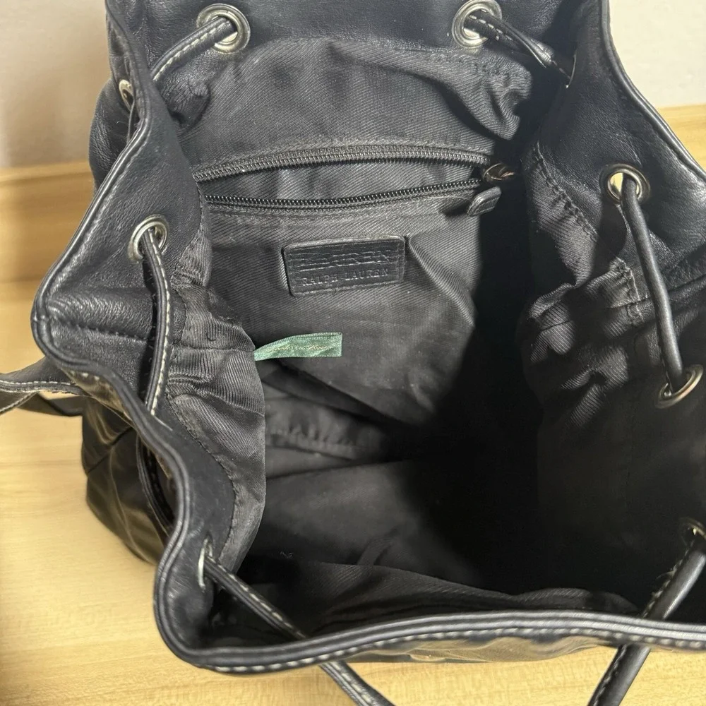 Ralph Lauren Leather Drawstring Bucket Shoulder Bag‎ Hobo Black